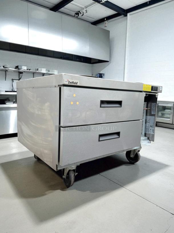 Randell 2-Drawer Refrigerated Chef Base, excellent condition, 115V, fully tested, stainless steel, on wheels.