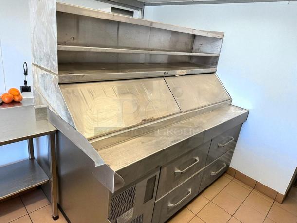Randell 8272D-290 72" dual-sided pizza prep table with refrigerated base in stainless steel, tested and working condition.