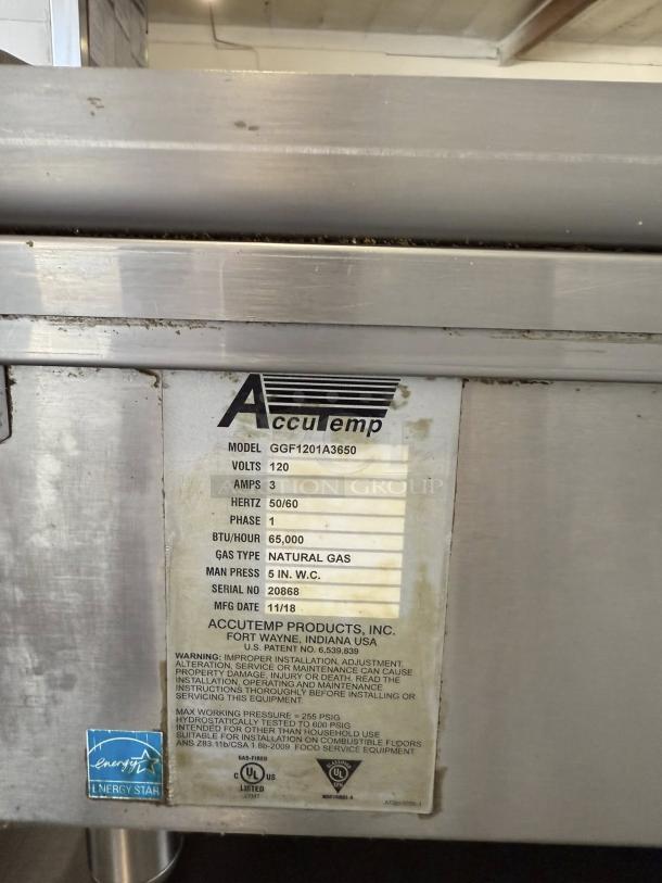 AccuTemp GGF1201A3650-T1 griddle, 36" stainless steel, natural gas, tested, excellent condition, Energy Star certified.