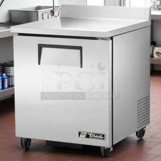 True TWT-27-HC 1-Door Worktop Refrigerator, 27" stainless steel, excellent condition, with label, on wheels.