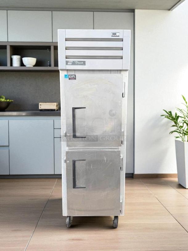 True STA1R-2HS Solid Half Door Reach-In Refrigerator, 1 section, stainless steel, tested and working, visible True logo and NSF sticker.
