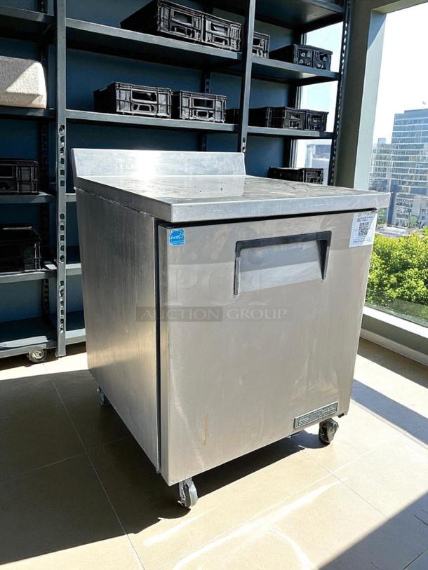 True TWT-27-HC 1-door worktop refrigerator, 27" stainless steel, excellent condition, 115V, fully tested, on casters.