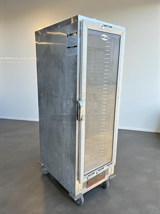 Cozoc Heated Holding Cabinet HPC7008, excellent condition, fully tested, operational, glass door, stainless steel, on castors.