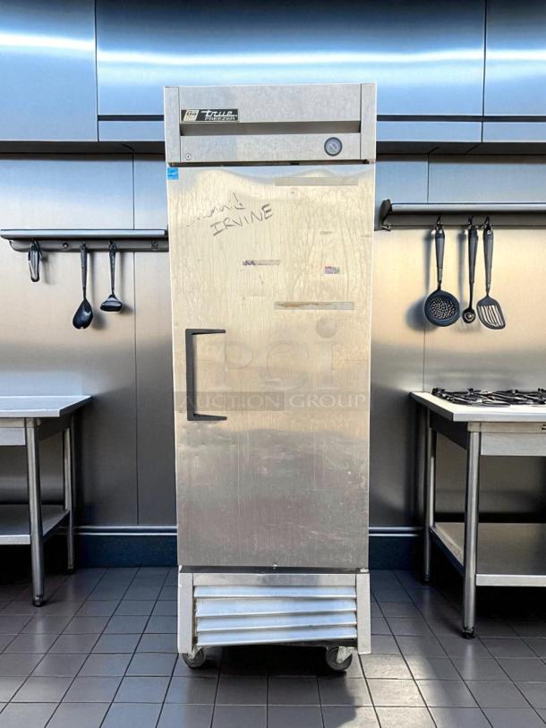 True T-23-HC 23 cu.ft stainless reach-in refrigerator, excellent condition, tested and working, visible label and notes.