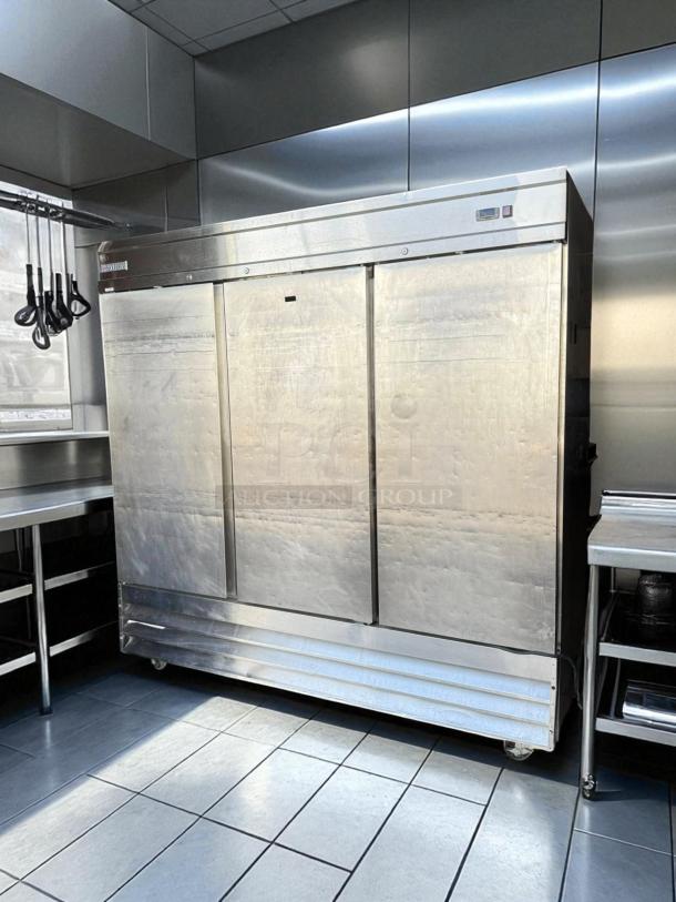 Kintera KBM3R 72 cu. ft. three-section bottom mount reach-in refrigerator, aluminum and stainless steel, great condition.