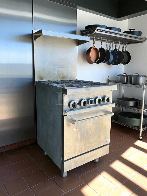 Cooler Depot 4 Burner Commercial Oven, model TC-R24, stainless steel, tested and working, compact design, good condition.