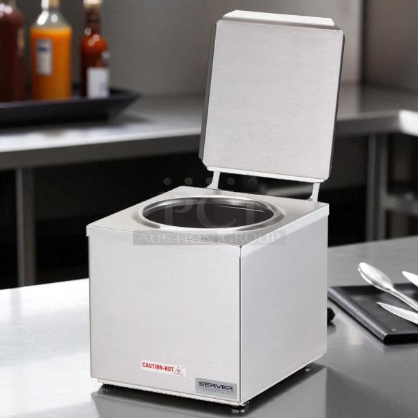 Server 92000 3 qt all-purpose dipper style warmer in great condition, tested and working, 120v, with "Caution-Hot" label.