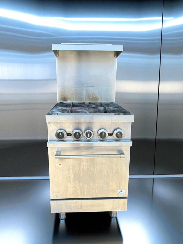 Cooler Depot TC-R24 4 Burner Commercial Oven Range, tested and working, stainless steel, with visible control knobs and oven door.