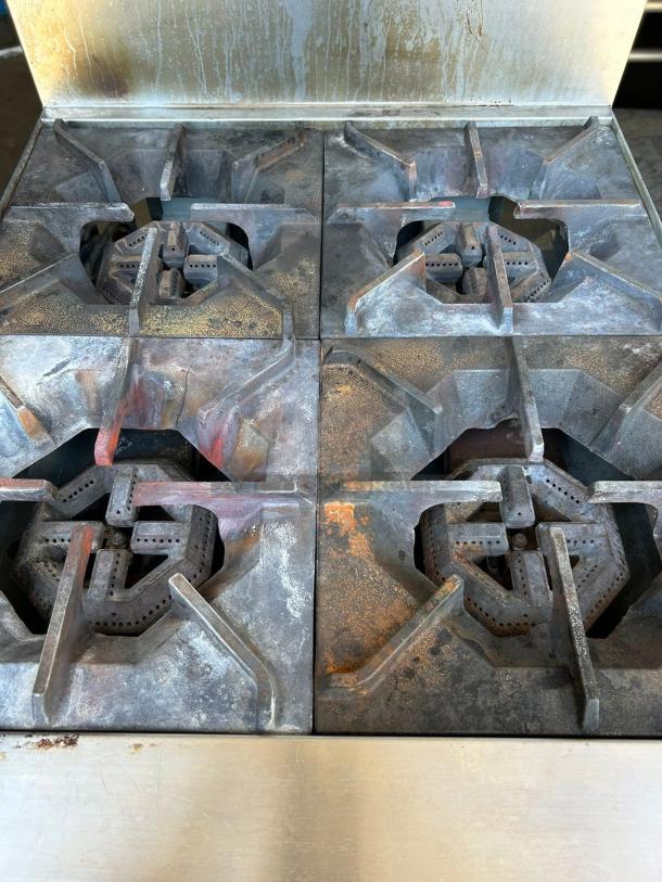 Cooler Depot 4 Burner Commercial Oven Range TC-R24, tested and working, visible wear, sturdy cast iron grates.