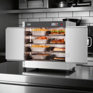 Vevor BWG-S 2-Tier Commercial Food Warmer, new, tested working, with water tray. Silver with dual doors, visible trays.