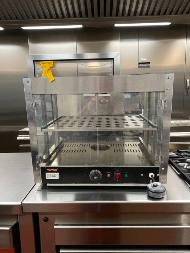 Vevor 2-Tier Commercial Food Warmer, Model BWG-S, new condition, with water tray. Tested and working. Countertop cabinet design.