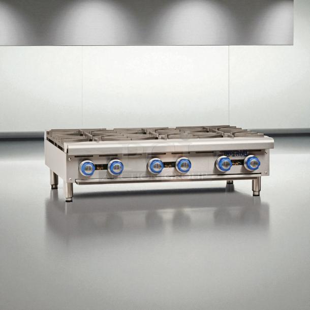 Imperial IHPA-6-36 commercial gas hotplate, 36" countertop, 6 burners, excellent condition, fully tested and working.