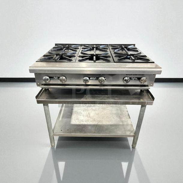 Imperial IHPA-6-36 commercial gas hotplate, 36", 6 burners, excellent condition, stainless steel, fully tested countertop model.