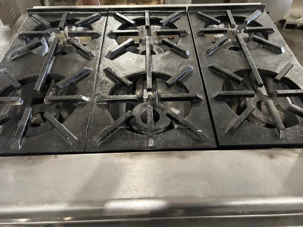 Imperial IHPA-6-36 36" gas hotplate, excellent condition, 6 burners, commercial countertop model, fully tested and working.