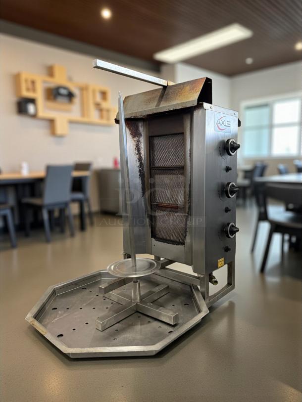 Axis AX-VB3 Vertical Broiler, natural gas, excellent condition, 3 infrared burners, tested and working, brand labeled.