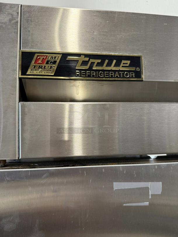 True T-49-HC refrigerator label, stainless steel, great condition, 54" two-section with solid hinge doors, 115v.
