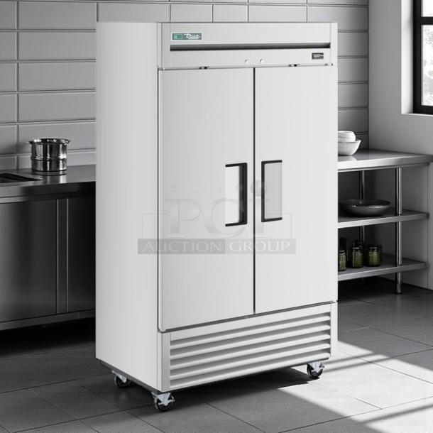 True T-43-HC 47" reach-in refrigerator, excellent condition, two solid doors, tested and working, left/right hinge.