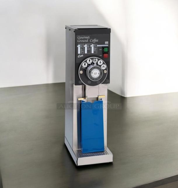 Wilbur Curtis GSG-3BLK Gourmet Coffee Grinder, excellent condition, tested and working, 120V, blue bag attached.