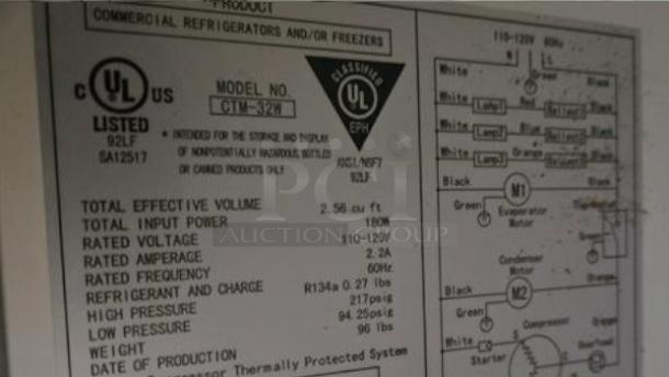 Label close-up of Turbo Air CTIM-52W refrigerator showing UL certification, specifications, and wiring diagram.