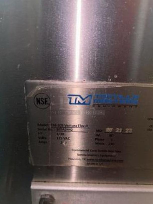 TM Mechanical Equipment TM-105 Ventura Flex PL dough sheeter, 115V, NSF certified, stainless steel, fully tested, excellent condition.