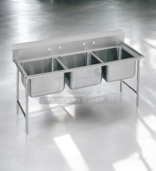 Advance Tabco T9-3-54 stainless steel 3-compartment sink in outstanding condition, NSF certified, fully tested and working.