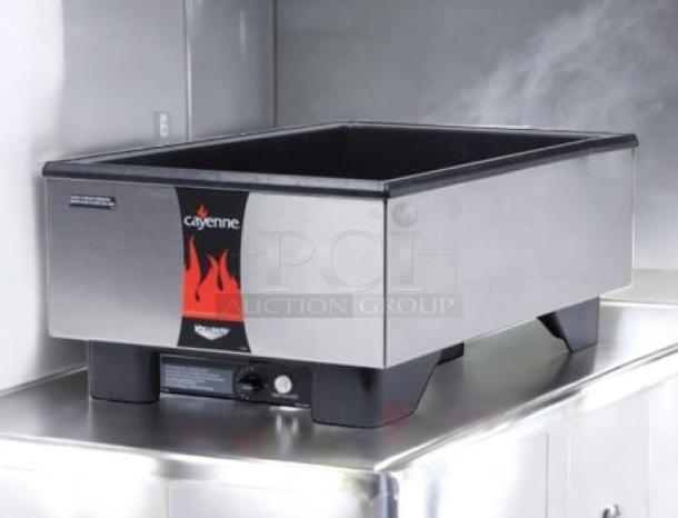 Brand new Vollrath Cayenne 71001 countertop food/soup warmer, 700W, NSF certified, stainless steel, full-size model.