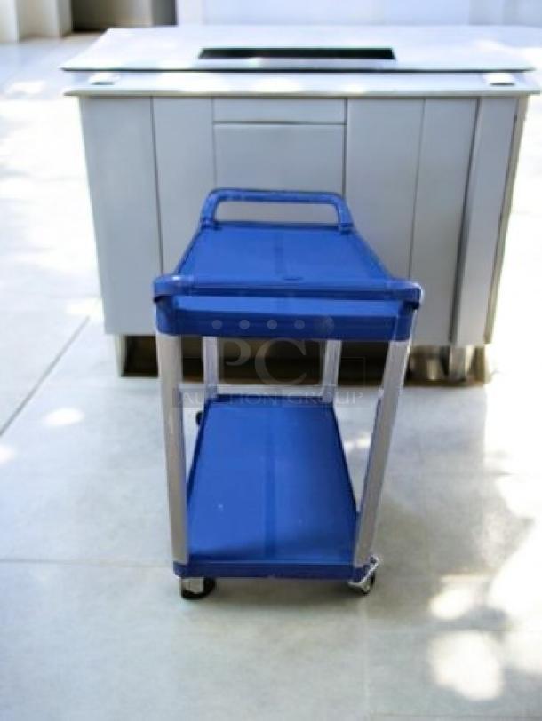 Brand New Choice Large Bus Cart, blue, 2-shelf utility model by Choice Equipment, durable and easy to assemble.