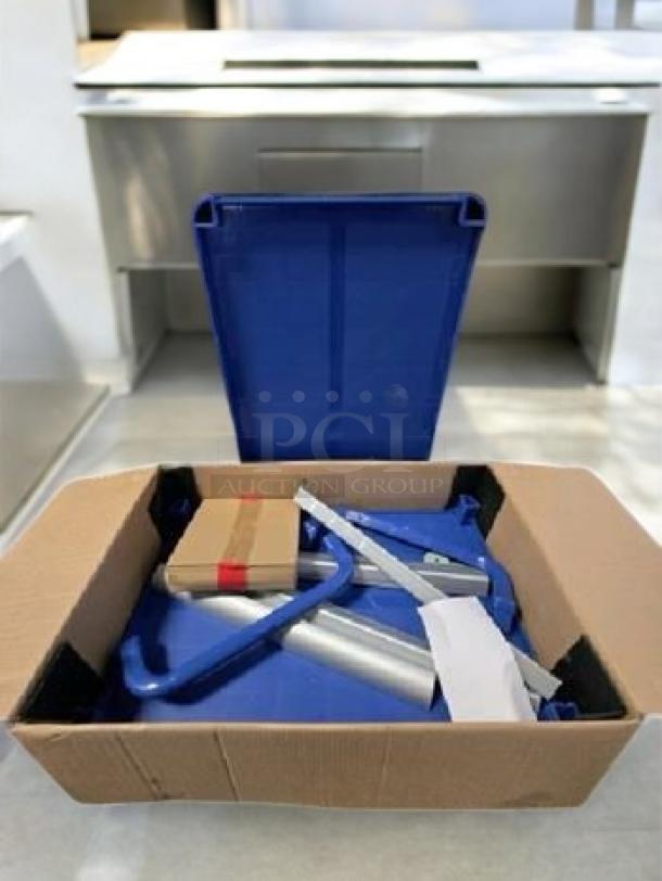 Brand new Choice Large Bus Cart, blue, 2-shelf utility, disassembled in box. Durable, easy assembly. Model: Large Bus Cart.
