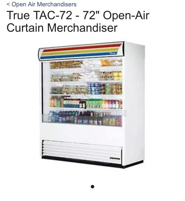 True TAC-72-LD 72" Open-Air Merchandiser, excellent condition, fully tested, 208-230V, vibrant display shelves.