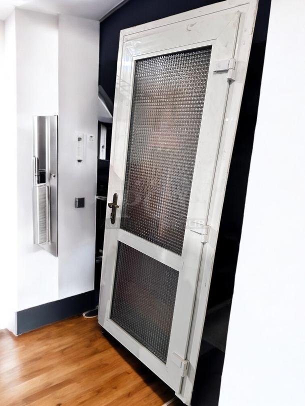 Commercial walk-in cooler door, 36"x84", insulated, heavy-duty, white frame, outstanding condition, fully tested.