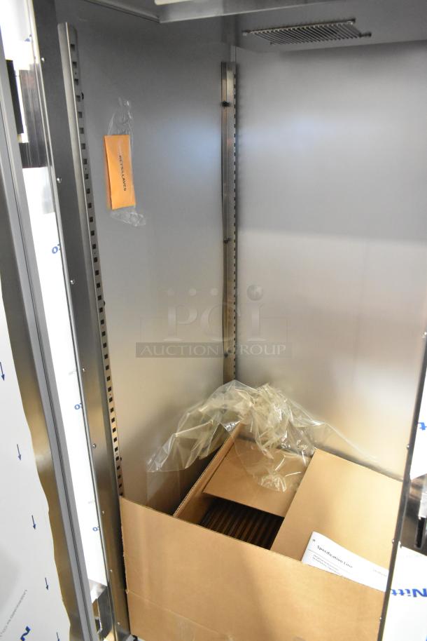 Delfield SAH1-S3-207 heated cabinet, stainless steel, single door, 240V, new scratch and dent condition, includes manuals.
