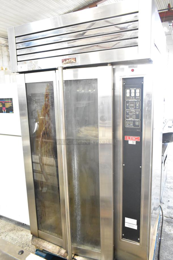 2022 LBC LMO-MAX-E stainless steel commercial roll-in rack rotating oven, 120/208V, 1/3 phase, digital controls visible.