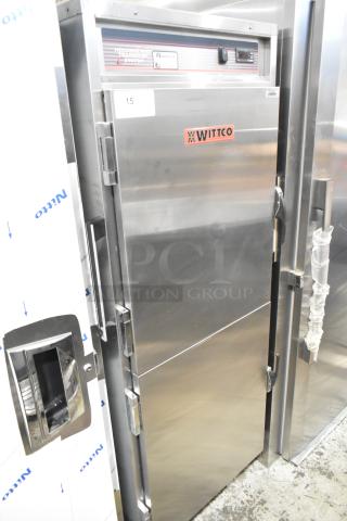 Winco 1826-15-DD-GD-PT-IS Stainless Steel Commercial 2 Half Size Door Reach In Heated Holding Cabinet on Commercial Casters. 120 Volts, 1 Phase. - Item #1208422