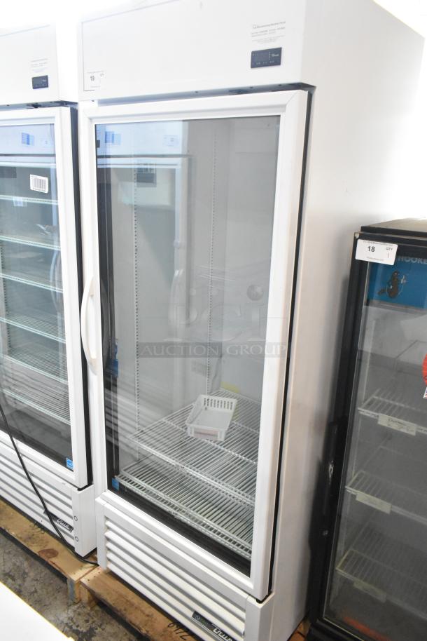2021 True TSCI-600R-G-PH commercial single door cooler, glass front, poly-coated racks, 115V, excellent condition.