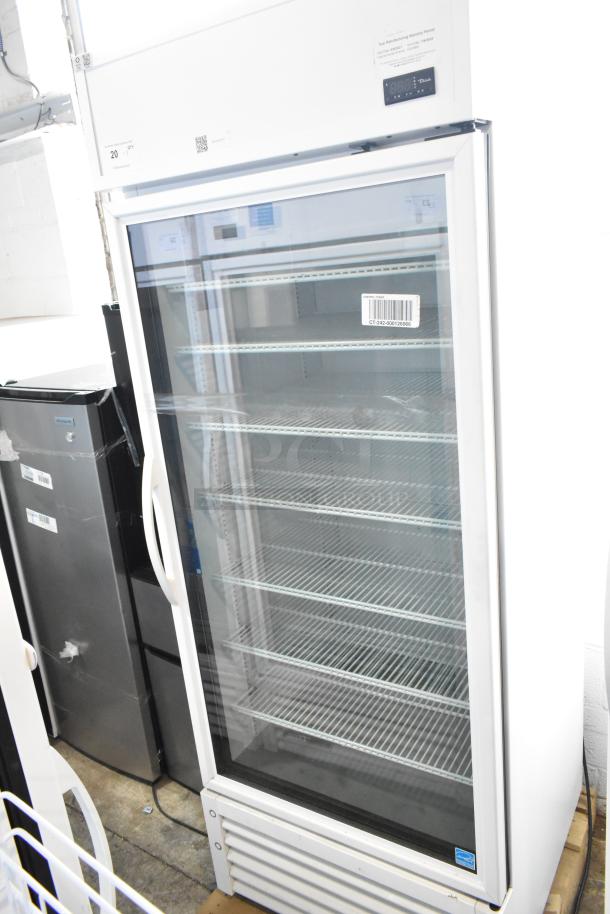 2021 True TSCI-600R-G-PH single door cooler merchandiser, metal with glass front, poly coated racks, 115V, 1 phase.