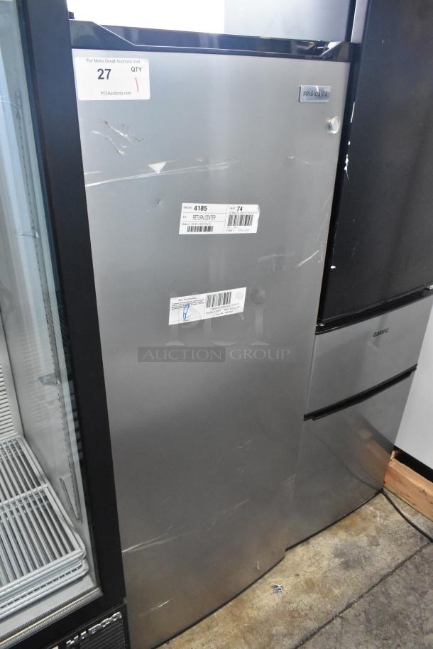 Frigidaire EFRF698-6COM metal single door reach-in freezer, 115 volts, 1 phase, visible scratches, label tags present.