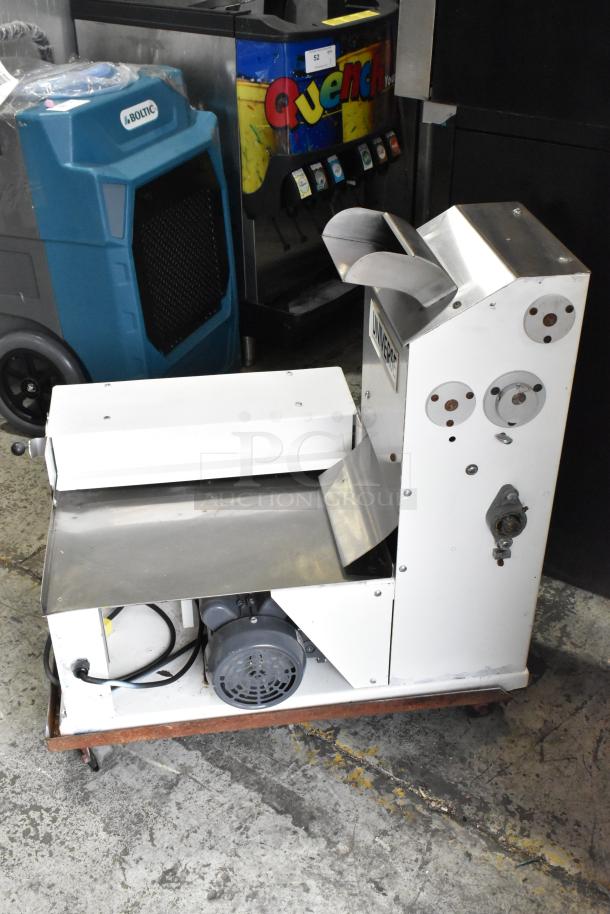 Universe TM18 Metal Commercial Countertop Dough Sheeter, 115V, 1 Phase. White finish, used condition, industrial design.