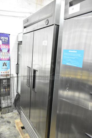 2017 True T-35 Stainless Steel Commercial 2 Door Reach In Cooler w/ Poly Coated Racks and Commercial Casters. 115 Volts, 1 Phase. - Item #1208446