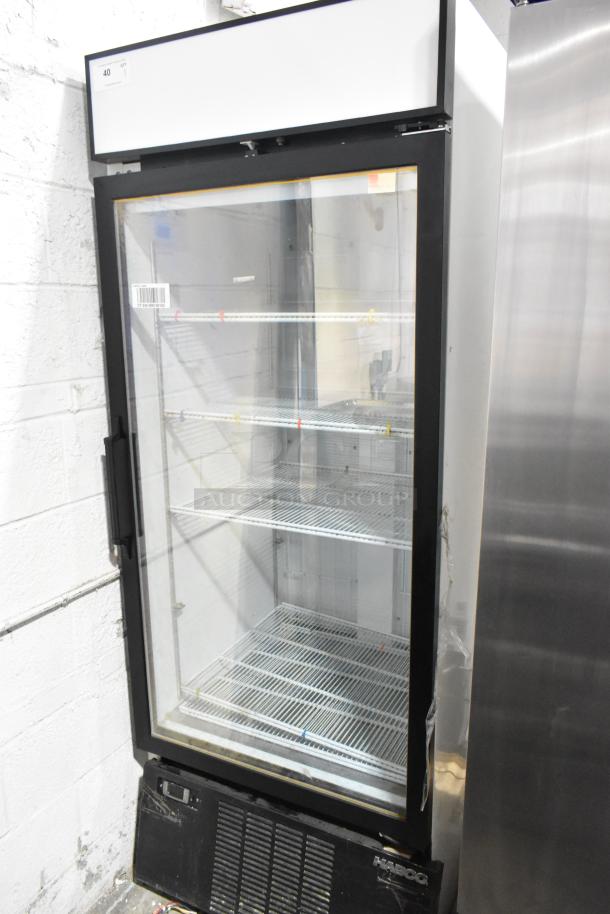 Habco SF28M Metal Commercial Single Door Reach In Freezer Merchandiser with poly-coated racks, 115 volts, 1 phase.