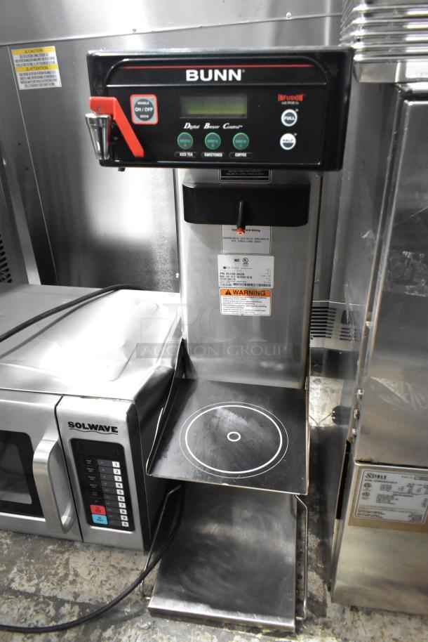 Bunn ITCB-DV metal commercial iced tea machine with hot water dispenser; countertop model, 120V, 1 phase, well-maintained.