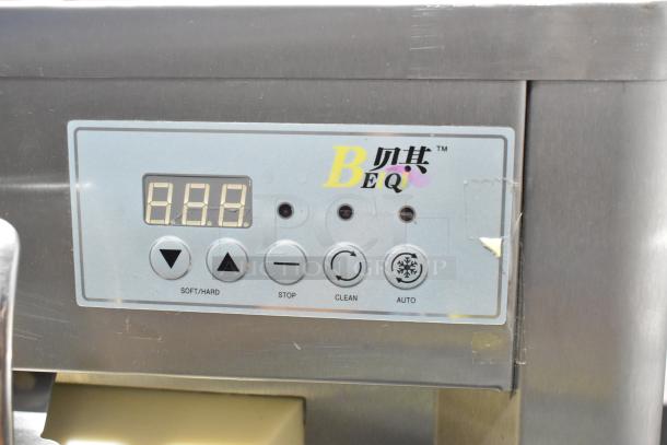 Beiqi BQ333 stainless steel soft serve ice cream machine control panel with settings for soft/hard, stop, clean, and auto.