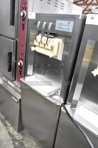 Beiqi BQ333 Stainless Steel Commercial Floor Style 2 Flavor w/ Twist Soft Serve Ice Cream Machine on Commercial Casters. 110 Volts, 1 Phase. - Item #1208454