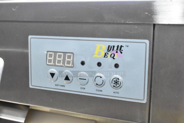 Beiqi BQ333 stainless steel ice cream machine, floor style, 2-flavor with twist, digital controls, on casters, 110V.