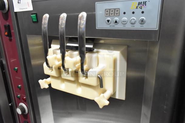 Beiqi BQ333 stainless steel soft serve ice cream machine, 2 flavor with twist, floor style on casters, 110V, 1 phase.