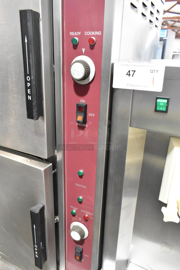 Southbend GSX-10HE stainless steel commercial steam cabinet, 2-deck, natural gas, 190,000 BTU, control panel detail shown.