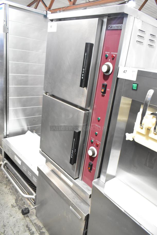 Southbend GSX-10HE stainless steel 2-deck steam cabinet, natural gas, 190,000 BTU, commercial use, good condition.
