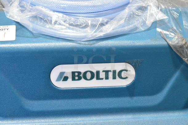 2024 Boltic 22BPCD130P dehumidifier, blue casing, 115V, 1 phase, protective wrap, Boltic logo visible.