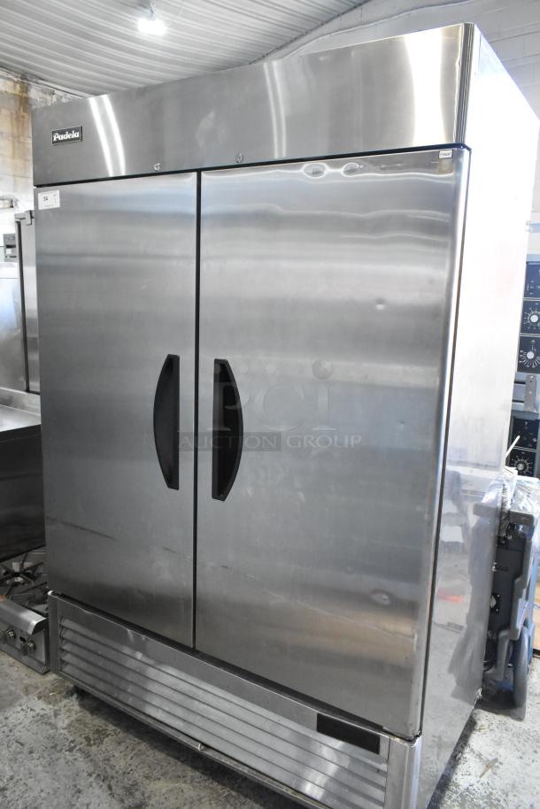 2021 Padela PDB-2F-HC stainless steel commercial 2-door reach-in freezer with poly-coated racks on casters, 115V, 1 phase.
