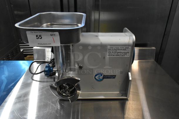 Edlund EDVG-12A commercial countertop meat grinder, metal body, 120 volts, 1 phase, visible labels and markings.