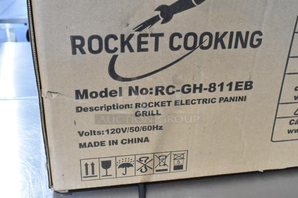 Rocket Cooking RC-GH-811EB Panini Press, new in box, 120V, stainless steel, commercial-grade, made in China.